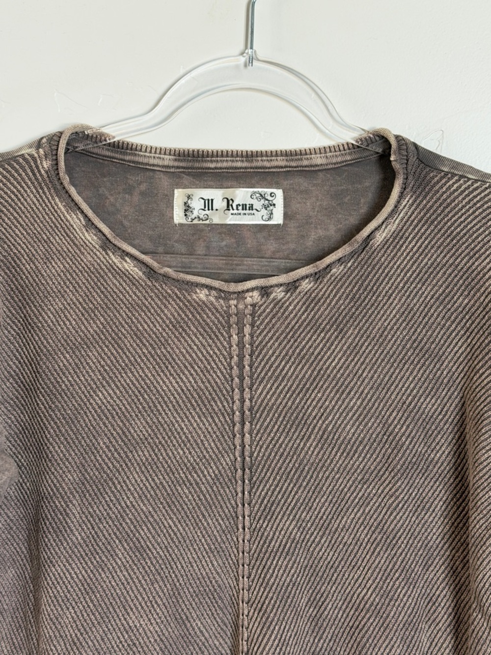 M. Rena Washed Taupe Ribbed Long Sleeve Tee - Picture 2 of 6